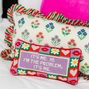 “IT'S ME NEEDLEPOINT PILLOW” NWT from Furbish. Measures 8" x 14"